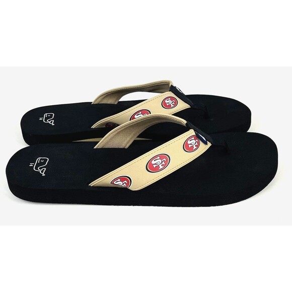 Vineyard Vines Mens Sandals Sz 14 Gold Flip Flops San Francisco 49ers New - Picture 2 of 9